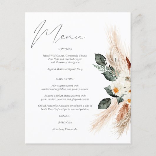 Budget Boho Copper & Beige Floral Menu Flyer (Voorkant)