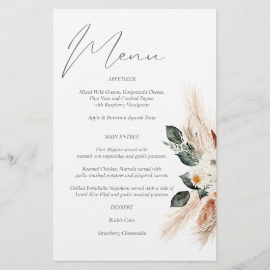 Budget Boho Copper & Beige Floral Menu Medium Siz (Voorkant)