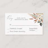Budget Boho Copper Pampas Floral 3SM No Meal RSVP Informatiekaartje (Voorkant)