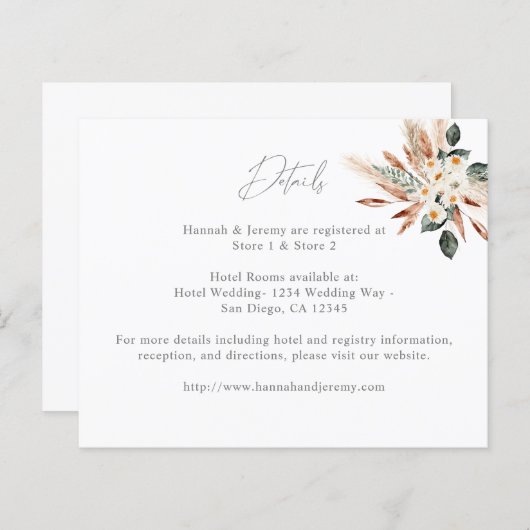 Budget Boho Copper Pampas Grass Floral - Gegevens (Voorkant / Achterkant)