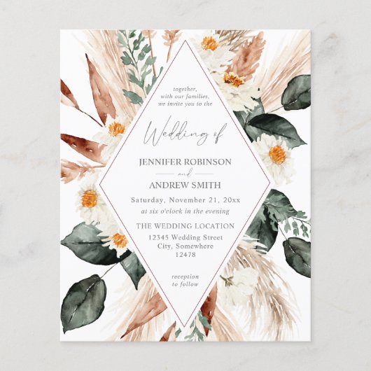 Budget Boho Copper Pampas Grass Wedding V3 Flyer (Voorkant)