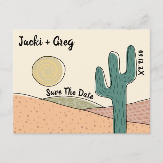 Budget Boho Desert Cactus Save The Date Uitnodigin Briefkaart (Voorkant)
