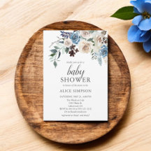 Budget Boho Dusty Blue Beige Flowers Baby shower