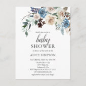 Budget Boho Dusty Blue Beige Flowers Baby shower Uitnodiging Briefkaart (Voorkant)