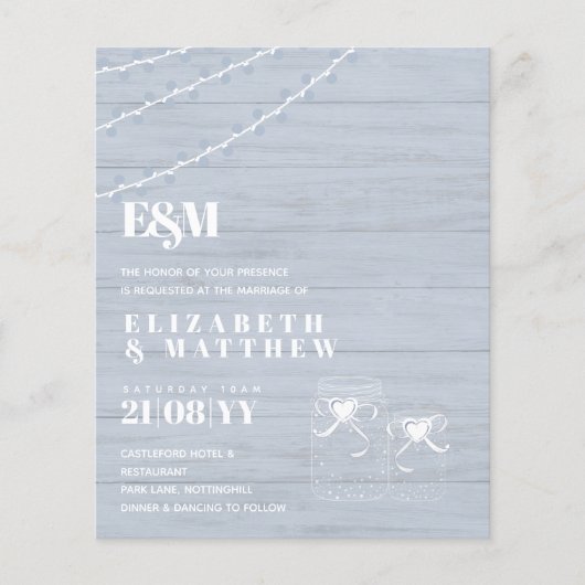 BUDGET BOHO Dusty Blue Driftwood MasonJars Wedding Flyer (Voorkant)
