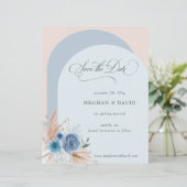 Budget Boho Dusty Blue Pampas Save the Date (Staand voorkant)