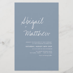 Budget Boho Dusty Blue Photo Wedding Invitation Flyer