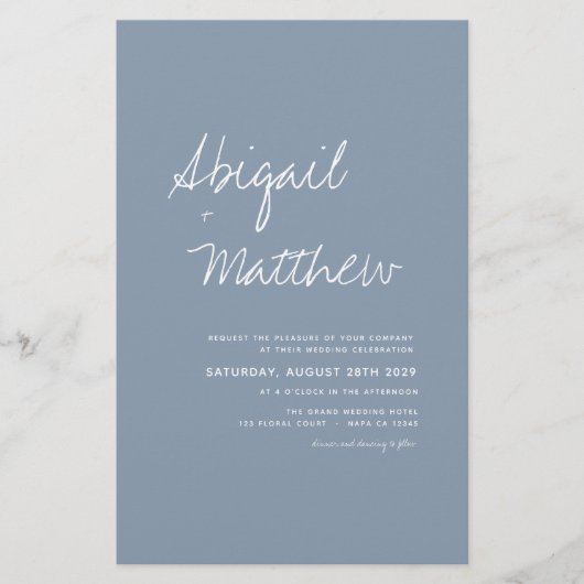 Budget Boho Dusty Blue Photo Wedding Invitation Flyer (Voorkant)