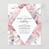 Budget Boho Dusty Paars Sweet 16 Birthday Floral (Voorkant)