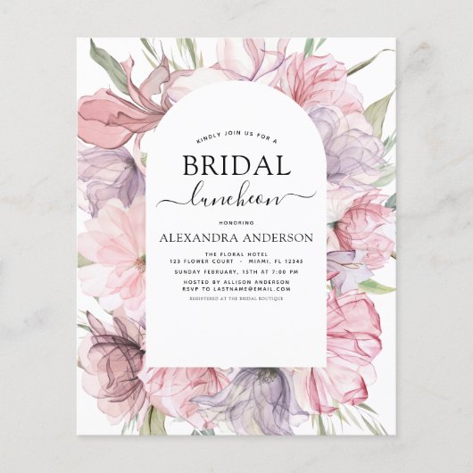 Budget Boho Dusty Paars Vrijgezellenfeest Luncheon Flyer (Voorkant)