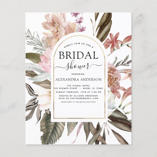 Budget Boho Dusty Pink Burgundy Vrijgezellenfeest Flyer (Voorkant)