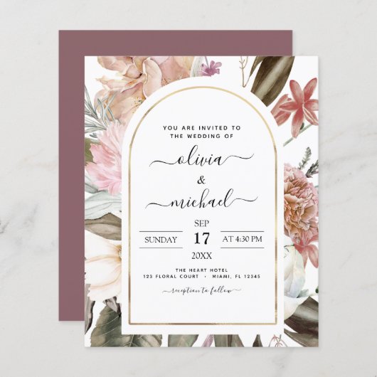 Budget Boho Dusty Pink Burgundy Weddenschap (Voorkant / Achterkant)