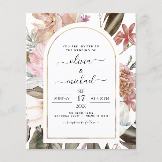 Budget Boho Dusty Pink Burgundy Weddenschap (Voorkant)