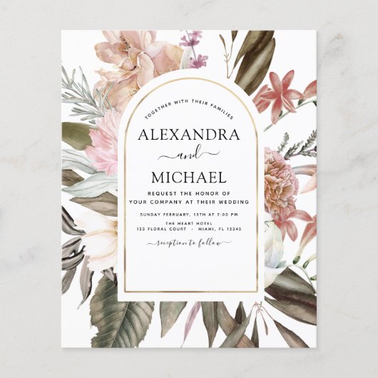 Budget Boho Dusty Pink Burgundy Weddenschap (Voorkant)