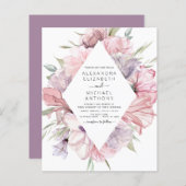 Budget Boho Dusty Pink Paarse Wedding Uitnodiging (Voorkant / Achterkant)