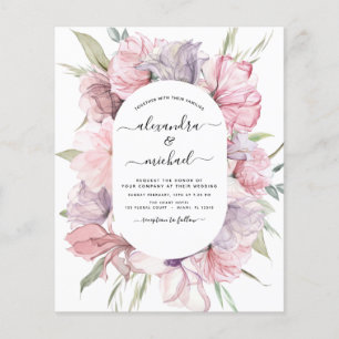 Budget Boho Dusty Pink Paarse Wedding Uitnodiging Flyer