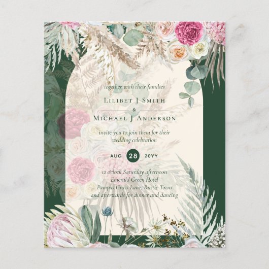 BUDGET BOHO Emerald Green BOHO Floral Pink Weddens (Voorkant)