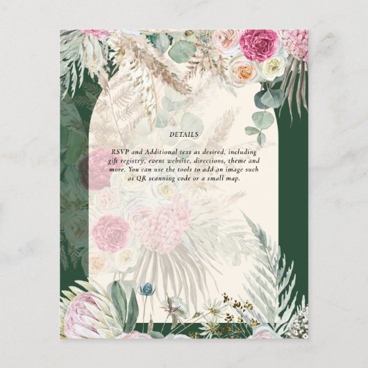 BUDGET BOHO Emerald Green BOHO Floral Pink Weddens Flyer (Achterkant)