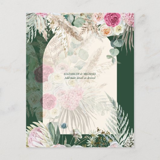 BUDGET BOHO Emerald Green BOHO Floral Pink Weddens Flyer (Achterkant)