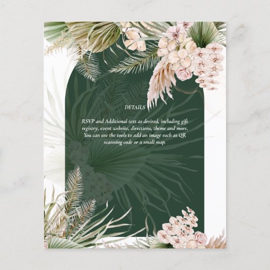 BUDGET BOHO Emerald Green Pampas Grass Wedding Flyer (Achterkant)