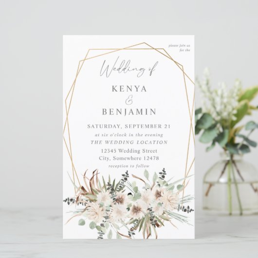 Budget Boho Eucalyptus & Beige Floral Weddenschap (Staand voorkant)