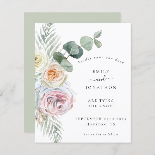 Budget Boho Eucalyptus Florals Weduwsdatum (Voorkant / Achterkant)