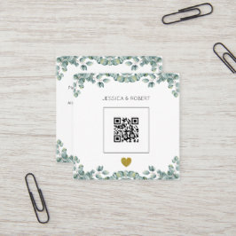 Budget Boho Eucalyptus QR Code Weddenschap Vierkante Visitekaartje