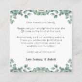 Budget Boho Eucalyptus QR Code Weddenschap Vierkante Visitekaartje (Achterkant)