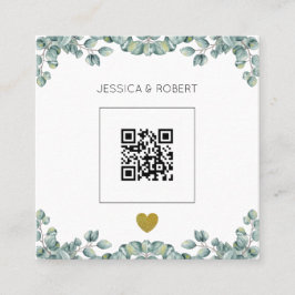 Budget Boho Eucalyptus QR Code Weddenschap Vierkante Visitekaartje