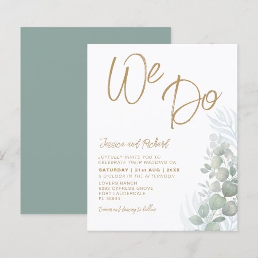 Budget Boho Eucalyputus Green Wedding Invitation (Voorkant / Achterkant)