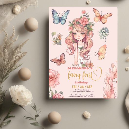 Budget Boho Fairy Eerste Meisje's 1e Verjaardag Flyer