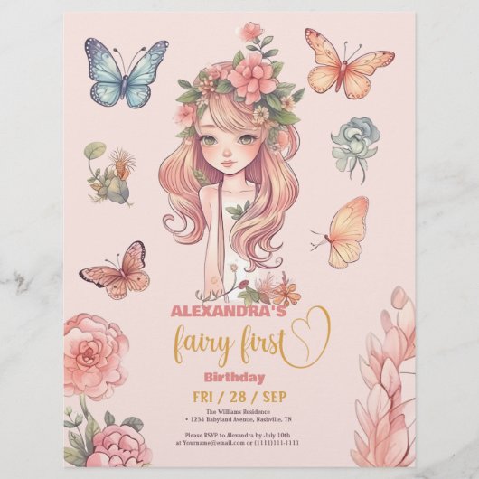 Budget Boho Fairy Eerste Meisje's 1e Verjaardag Flyer (Voorkant)