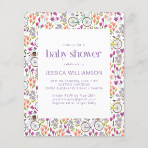 Budget Boho Fiets Bloem Baby Shower Uitnodiging