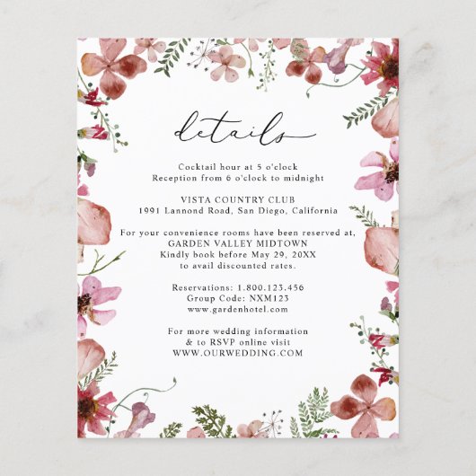 Budget Boho Floral All-in-One Wedding Invitation (Achterkant)