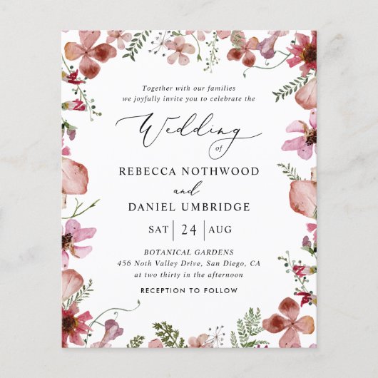 Budget Boho Floral All-in-One Wedding Invitation (Voorkant)