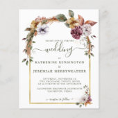 Budget Boho Floral Arch Wedding Uitnodiging (Voorkant)