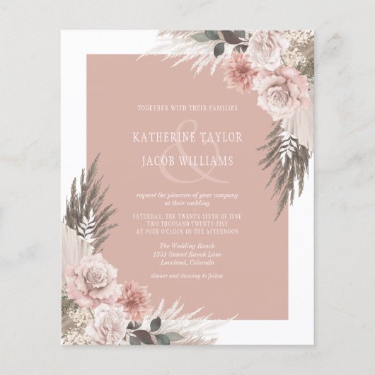 Budget Boho Floral Blush Pink Wedding (Voorkant)