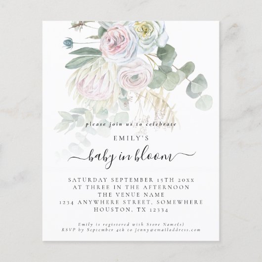Budget Boho Floral Eucalyptus Baby in Bloom Invite (Voorkant)