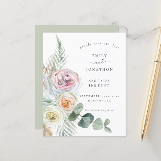 Budget Boho Floral Eucalyptus Weduwsdatum (Voorkant / Achterkant in situ)