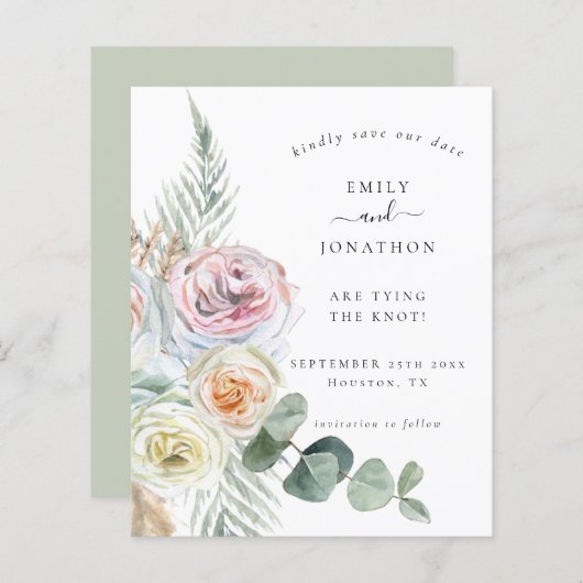 Budget Boho Floral Eucalyptus Weduwsdatum (Voorkant / Achterkant)