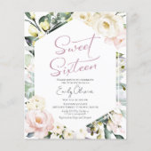 Budget Boho Floral Foto Sweet 16 Uitnodiging (Voorkant)