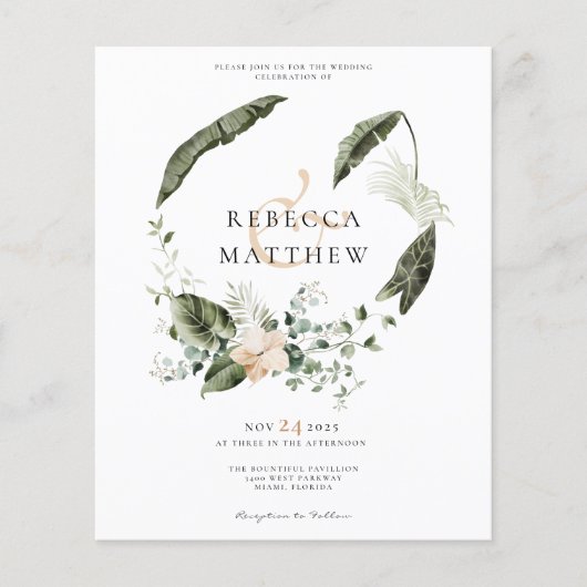 Budget Boho Floral Greenery Wedding Photo Uitnodig (Voorkant)