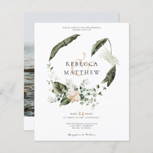 Budget Boho Floral Greenery Wedding Photo Uitnodig