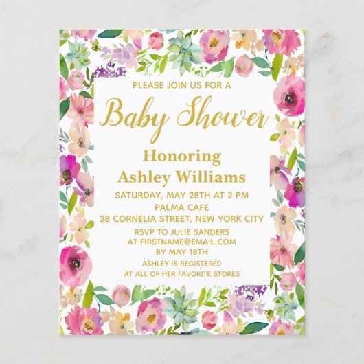 Budget Boho Floral Lijst Baby Shower Invitations (Voorkant)
