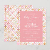 Budget Boho Floral Roos Pink Baby shower Uitnodigi (Voorkant / Achterkant)