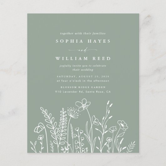 BUDGET Boho Floral Sage Green Wildflower Huwelijk Flyer (Voorkant)