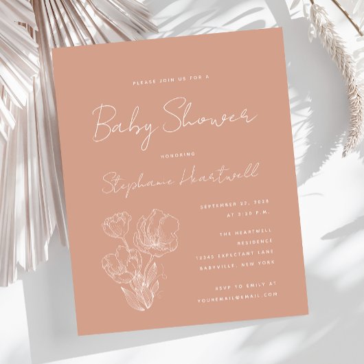 Budget Boho Floral Terracotta Baby shower Uitnodig
