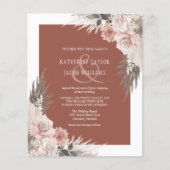 Budget Boho Floral Terracotta Wedding Uitnodiging (Voorkant)