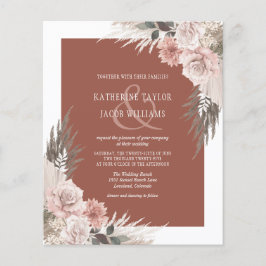 Budget Boho Floral Terracotta Wedding Uitnodiging