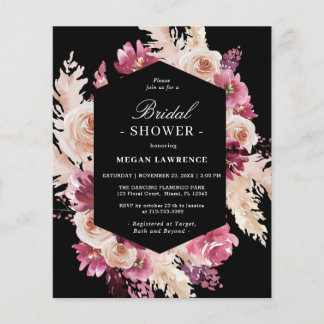 Budget Boho Floral Vrijgezellenfeest Black Uitnodi